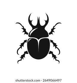 Horned Dung Beetle Silhouette Vector Illustration Black Scarab Insect Graphic for Entomology Studies and Wildlife Themed Decorative Art Isolated
