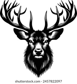 Horned elk deer head silhouette vector Illustration