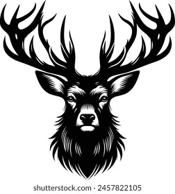 Horned elk deer head silhouette vector Illustration