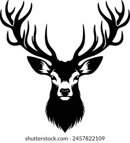 Horned elk deer head silhouette vector Illustration