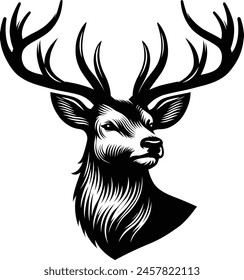 Horned elk deer head silhouette vector Illustration