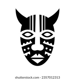 Horned ethnic ritual mask. Tribal face idol totem of african god demon for religious and shamanic ceremonial vector rituals