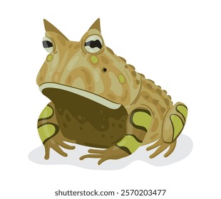 Horned frog. Tropical rainforest amphibian, predatory animal flat vector illustration. Cartoon horned frog isolated on white background