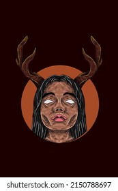 Horned girl head vector illustration