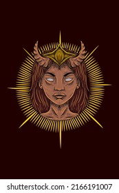 Horned girl head vector illustration