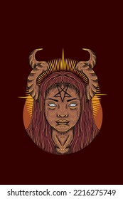 Horned girl head vector illustration