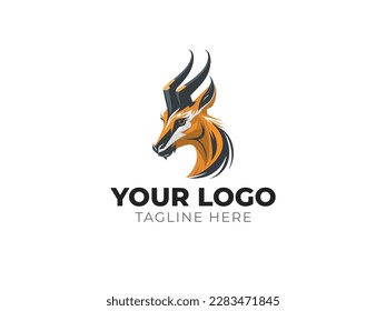 Horned Goat Head Logo Vector Template