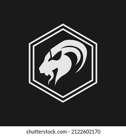 horned goat head in square logo icon. flat vector abstract design.