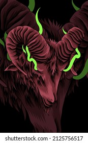 Horned goat head vector illustration