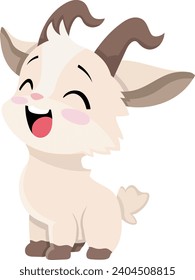 a horned goat kid is looking up, a happy facial expression, creative illustration design