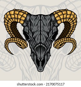 Horned Goat Skull. Premium vector