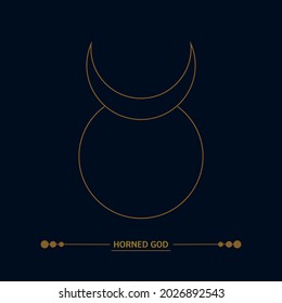Horned god sign. Esoteric symbol of the Sun and the Moon. Line art, art deco color. Sacred geometry, witchcraft. Vector golden illustration isolated on black background