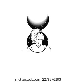 horned god tattoo design men watching a night sky full of stars vector
