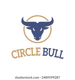 Horned Head Circle Bull Face Animal Nature Logo Template