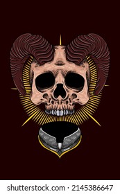 Horned head skull vector illustration