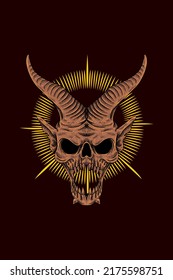 Horned head skull vector illustration
