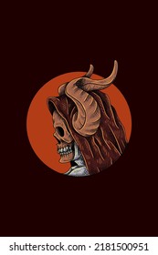Horned head skull vector illustration