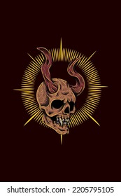 Horned head skull vector illustration