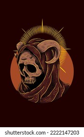 Horned head skull vector illustration
