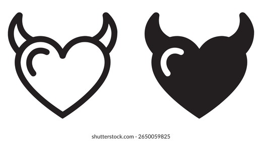 Design de ícones da silhueta do coração com chifres