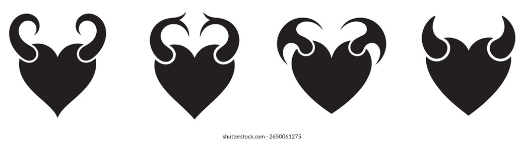 Horned Heart Silhouette Variations Set