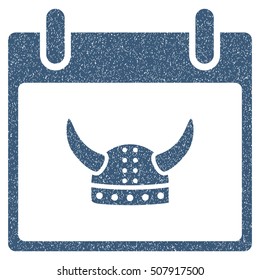 Horned Helmet Calendar Day grainy textured icon for overlay watermark stamps. Flat symbol with dirty texture. Dotted vector blue ink rubber seal stamp with grunge design on a white background.