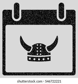 Horned Helmet Calendar Day grainy textured icon for overlay watermark stamps. Flat symbol with unclean texture. Dotted vector black ink rubber seal stamp with grunge design on a light gray background.