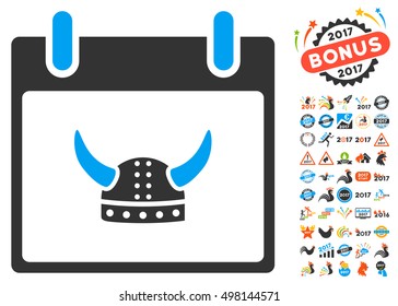 Horned Helmet Calendar Day pictograph with bonus calendar and time management design elements. Vector illustration style is flat iconic symbols, blue and gray colors, white background.