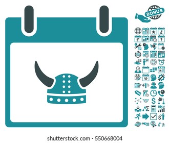 Horned Helmet Calendar Day pictograph with bonus calendar and time management clip art. Vector illustration style is flat iconic symbols, soft blue, white background.
