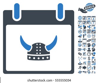 Horned Helmet Calendar Day pictograph with bonus calendar and time management pictograph collection. Vector illustration style is flat iconic symbols, smooth blue, white background.