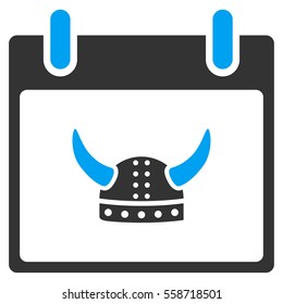 Horned Helmet Calendar Day vector toolbar icon. Style is bicolor flat icon symbol, blue and gray colors, white background.