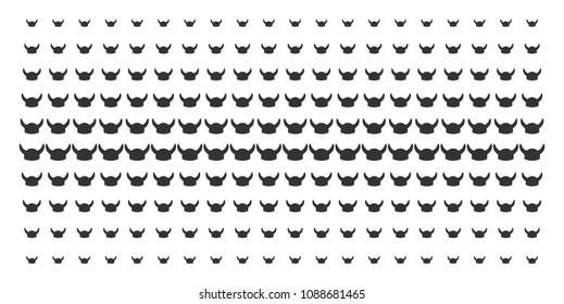 Horned helmet icon halftone pattern, constructed for backgrounds, covers, templates and abstraction concepts. Vector horned helmet symbols arranged into halftone grid.