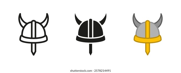 Horned helmet icon. Knight helmet vector illustration. Medieval warrior armor symbol. Spartan soldier head protection sign. Antique armour pictogram. Historic fantasy element. Viking battle helmet.