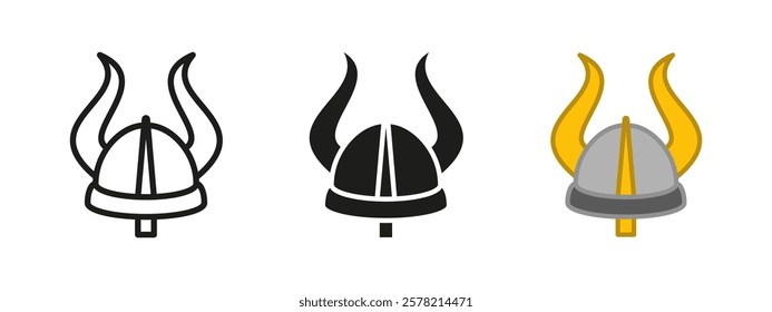 Horned helmet icon. Viking helmet vector illustration. Knight helmet with horns symbol. Medieval warrior armor sign. Barbarian nordic sailor armour. Ancient soldier battle headwear. Valhalla concept.