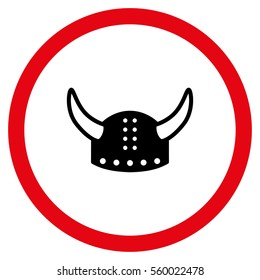 Horned Helmet vector bicolor rounded icon. Image style is a flat icon symbol inside a circle, intensive red and black colors, white background.
