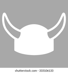 Horned Helmet vector icon. Style is flat symbol, white color, rounded angles, silver background.