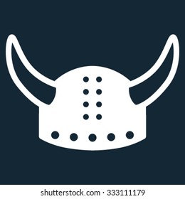 Horned Helmet vector icon. Style is flat symbol, white color, rounded angles, dark blue background.