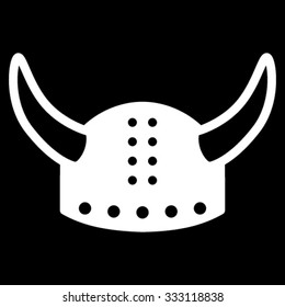 Horned Helmet vector icon. Style is flat symbol, white color, rounded angles, black background.