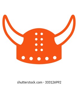 Horned Helmet vector icon. Style is flat symbol, orange color, rounded angles, white background.
