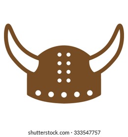 Horned Helmet vector icon. Style is flat symbol, brown color, rounded angles, white background.