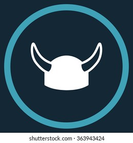 Horned Helmet vector icon. Style is bicolor flat circled symbol, blue and white colors, rounded angles, dark blue background.