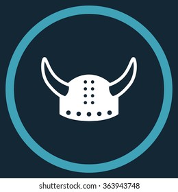 Horned Helmet vector icon. Style is bicolor flat circled symbol, blue and white colors, rounded angles, dark blue background.