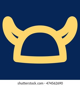 Horned Helmet vector icon. Style is linear flat icon symbol, yellow color, blue background.