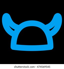 Horned Helmet vector icon. Style is contour flat icon symbol, blue color, black background.