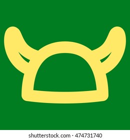 Horned Helmet vector icon. Style is stroke flat icon symbol, yellow color, green background.