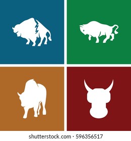 horned icons set. Set of 4 horned filled icons such as buffalo