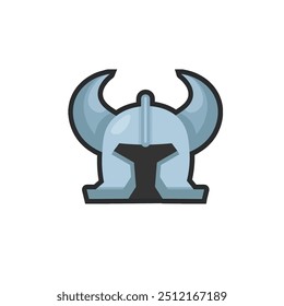 horned iron war helmet in outline flat vector design.