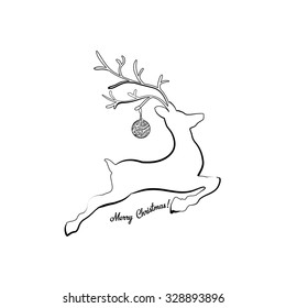 Horned jumping or running deer. Vector logo template for your Merry Christmas and Happy New Year greeting design.