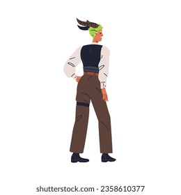 Horned man. Sexy elegant devil character. Happy horny demon, sassy seductive lucifer guy in stylish Halloween costume, vest, shirt and trousers. Flat vector illustration isolated on white background