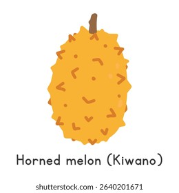 Horned melon flat vector illustration. Yellow horned melon or Kiwano or Cucumis metuliferus cartoon clipart style. Also known as African horned cucumber, jelly melon, spiked melon, or hedged gourd